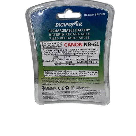 Canon Powershot NB-6L Digipower Rechargeable Battery New Fast Shipping - Picture 3 of 3